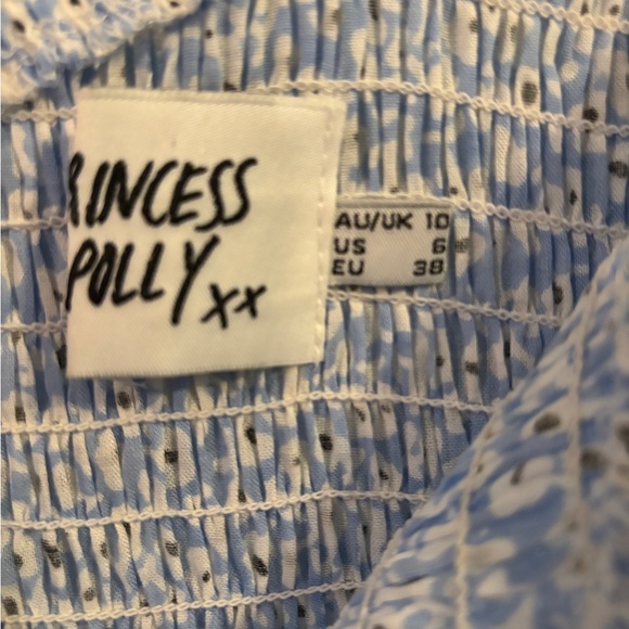 Size 6 Princess Polly blue one-shoulder bodycon ruched dress with ruffles. - Picture 4 of 4